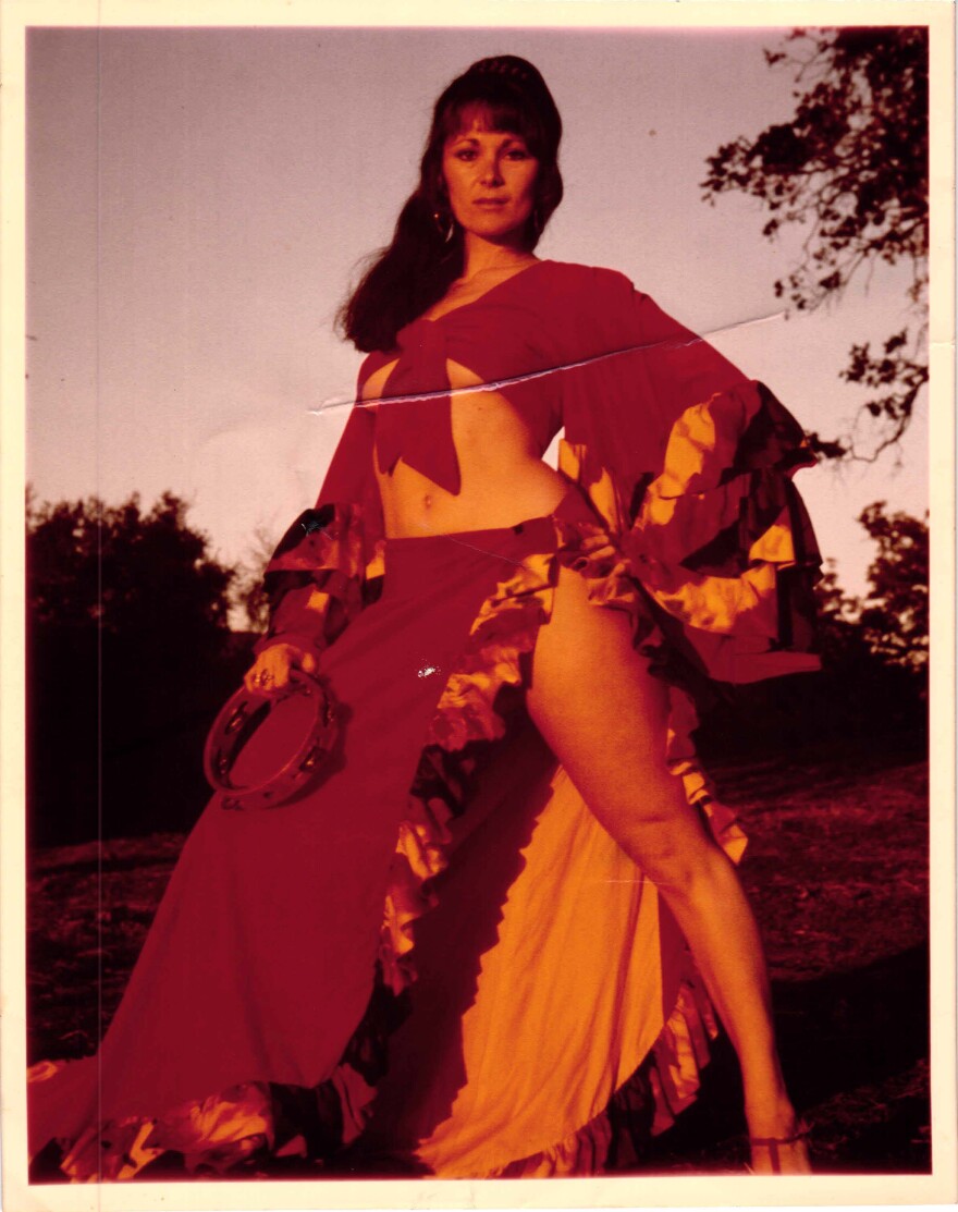 Kata Pierce-Morgan in her calypso costume from when she was dancing in the 1970s at Les Girls Theater. Undated photo.
