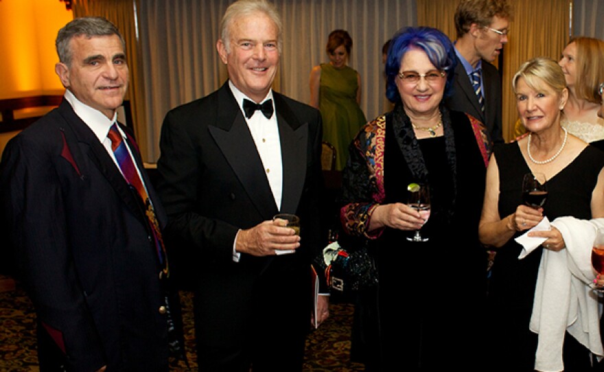 Susan Polis Schutz and Stephen Schutz are the 2017 KPBS Hall of Fame Visionary honorees. Left to right: Stephen Schutz, Dick Hertzberg (2011 inductee), Susan Polis Schutz, and Carol Hertzberg (2011 inductee) at KPBS Celebrates the Sixites, October 9, 2010.