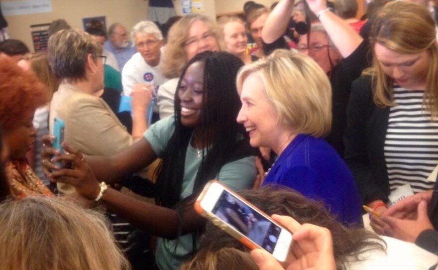 Maku Orleans-Pobee took a selfie with Hillary Clinton in the middle of a crowd in Iowa City, Iowa, earlier this week.