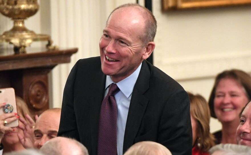 Boeing CEO Dave Calhoun pictured in January, told shareholders Monday the aviation industry will be much different after the coronavirus pandemic.