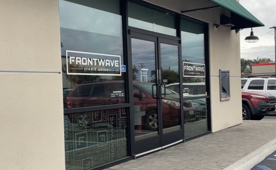 The entrance to the Frontwave Credit Union branch in Escondido on Nov. 15, 2023.