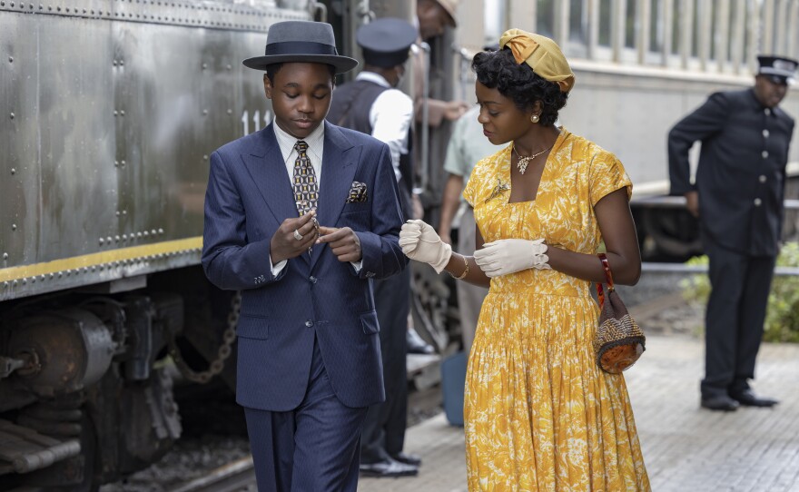 Jalyn Hall plays Emmett Till and Danielle Deadwyler is his mother, Mamie Till-Mobley, in <em>Till. </em>