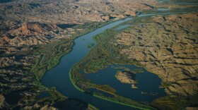The mighty Colorado River traces the California-Arizona border through the proposed Kw'tsán National Monument during a flyover hosted by the Fort Yuma Quechan Tribe and Ecoflight, a conservation organization, on Oct. 16, 2024.