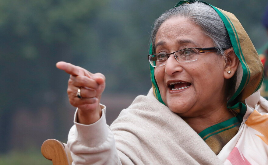 Then-Prime Minister Sheikh Hasina speaks during a press conference in Dhaka, Bangladesh, on Jan. 6, 2014.