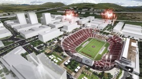 This artist's rendering shows what a possible San Diego State University stadium might look like. The school wants to build a stadium in Mission Valley if it can buy land there. 