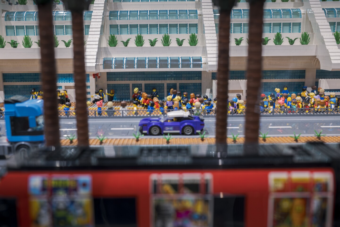 Lego crowds surround the convention center — much like the real life one — on July 25, 2025.