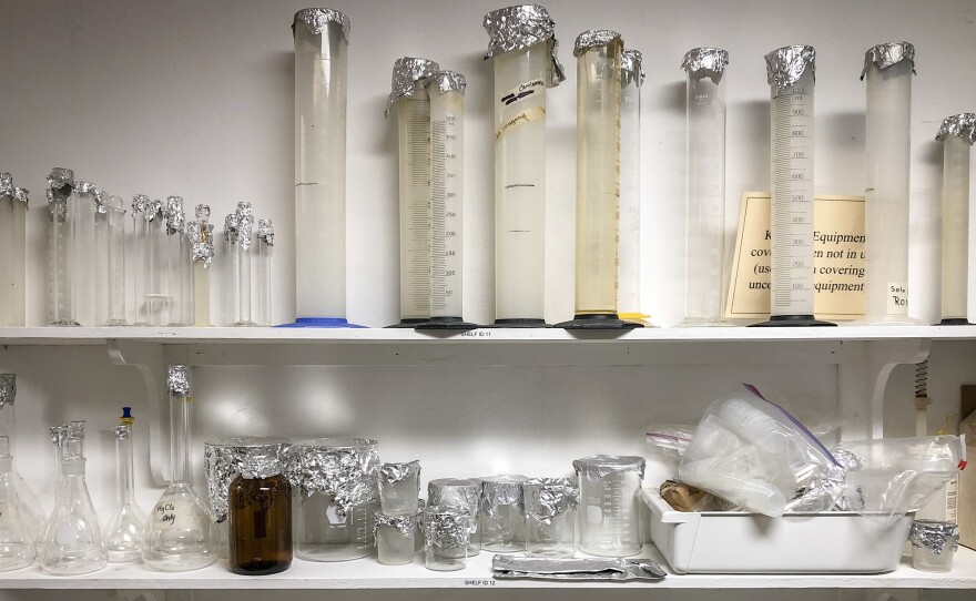 Drinking water samples from homes in southwestern Puerto Rico are tested at Interamerican University of Puerto Rico in San German.