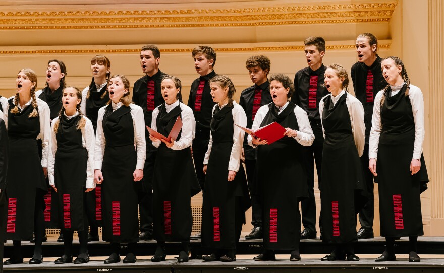 Members of the Shchedryk Children's Choir from Kyiv perform at Carnegie Hall on Sunday.
