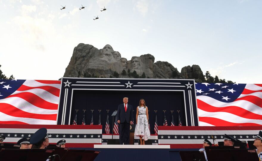 President Trump and first lady Melania Trump arrive for Independence Day events Friday at Mount Rushmore National Memorial in Keystone, S.D.