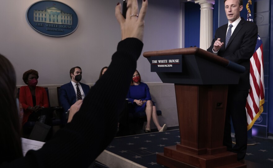 White House National Security Adviser Jake Sullivan taking questions at the White House on Dec. 7, 2021 in Washington, D.C.