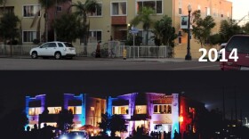 An apartment building on Logan Avenue in Barrio Logan is shown in 2014 and after a renovation in 2016. Bottom photo courtesy of LWP Group.