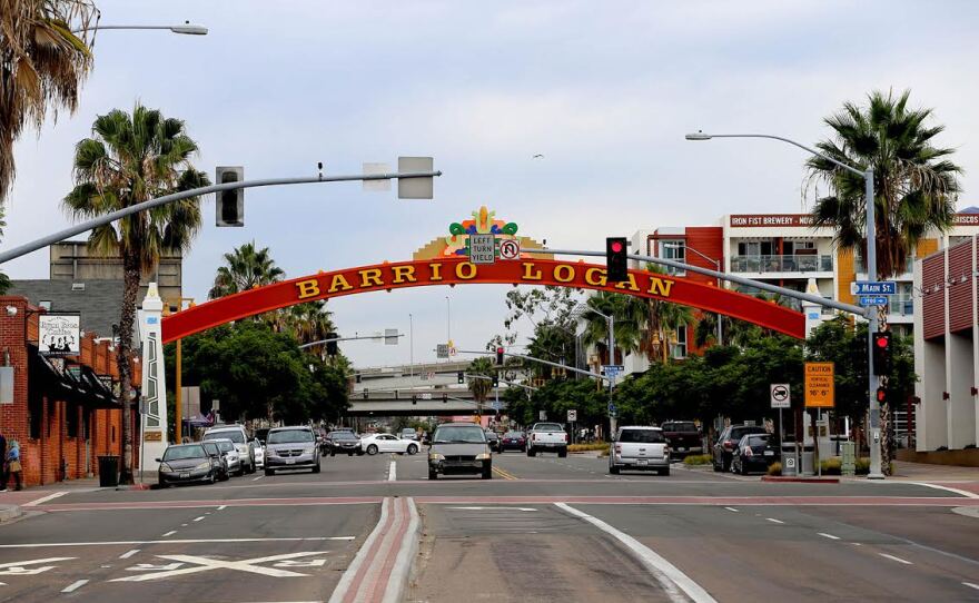 The Barrio Logan community sign near the Cesar Chavez Campus, Oct. 28, 2015.