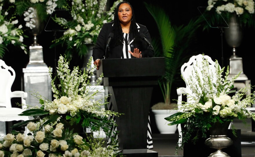 Daughter Maryum Ali speaks during the memorial service for boxing legend Muhammad Ali.