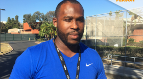 D'Andre Brooks, 30, standing outside San Diego Juvenille Hall. October 2016.