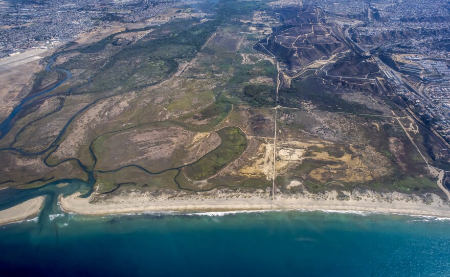 The Tijuana River Estuary flows into the Pacific Ocean at Imperial Beach, near the U.S.-Mexico border, on Oct. 23, 2024.