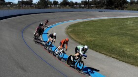 Cyclists compete in a USA Cycling-sanctioned race at the San Diego Velodrome on April 4, 2026.