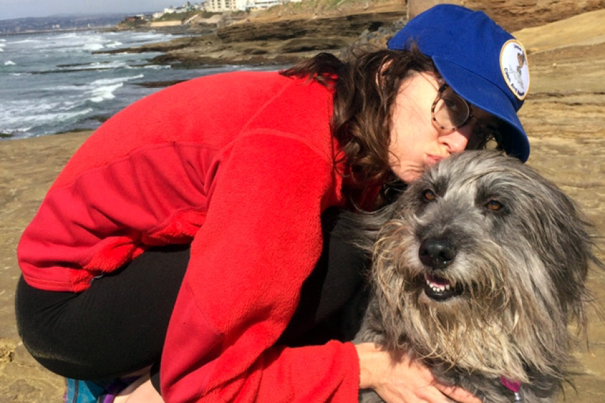 Chelsea Coleman, owner of Mabel's Gone Fishing, with her dog Mabel, the inspiration behind the restaurant's name.