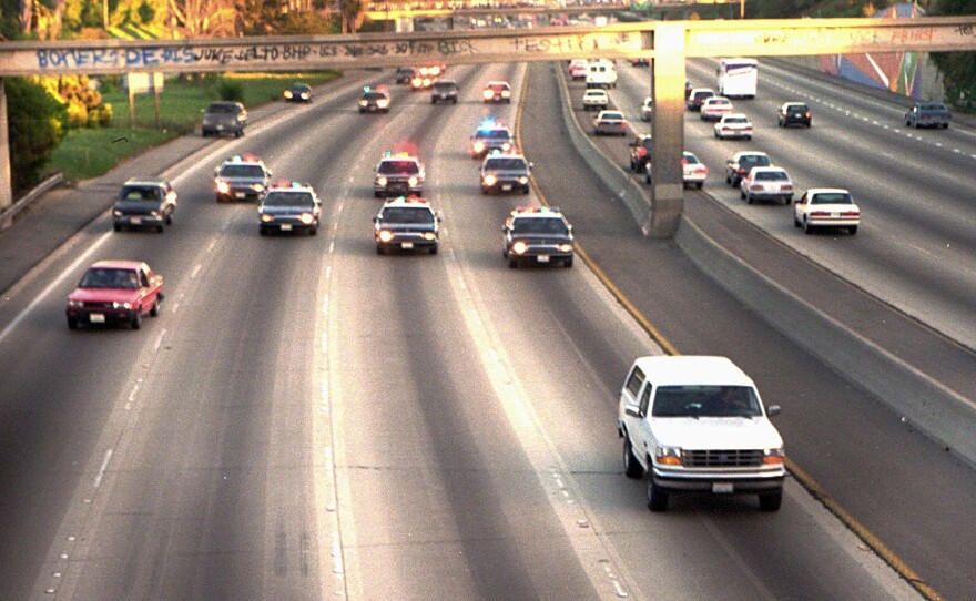 On June 17, 1994, Los Angeles police "chased" a white Ford Bronco carrying O.J. Simpson and driven at low speed by Al Cowlings on a freeway in Los Angeles.