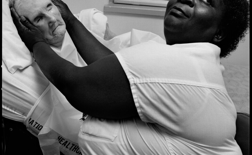 Leprosy patient with her nurse, National Hansen's Disease Center. Carville, Louisiana, 1990.