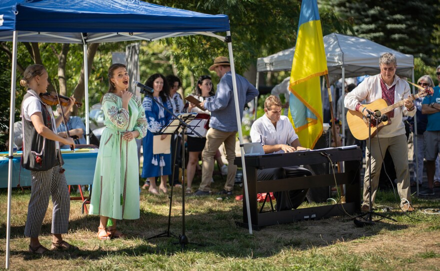 Olha Abakumova sang her country's national anthem at the Ukrainian Independence Day celebration held in August at Christ the King Ukrainian Church in Boston.