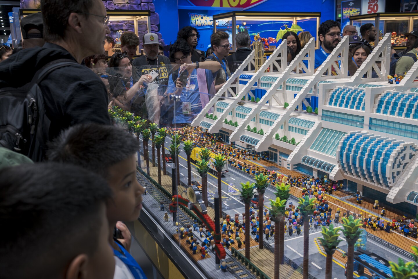 The show-stopping LEGO diorama recreation of the San Diego Convention Center is crafted from more than 200,000 bricks and packed with Comic-Con Easter eggs hidden throughout. It’s all designed as a con-within-a-con. Photo taken on July 25, 2025.