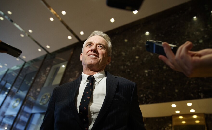 Robert F. Kennedy Jr. in the lobby of Trump Tower in New York, Tuesday, after meeting with President-elect Donald Trump. Kennedy said Trump put him in charge of a commission on "vaccine safety."