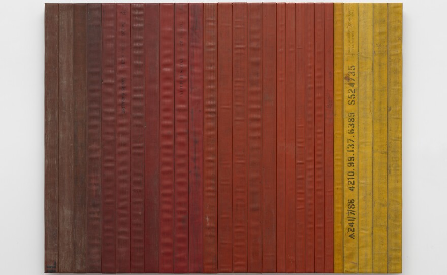 Theaster Gates, Civil Color Spectrum, 2023. Wood and decommissioned fire hose.