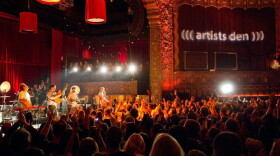 From left to right, Ben Lovett, Marcus Mumford, Winston Marshall, Ted Dwane. The 1920s glamour of the Belasco Theater in downtown Los Angeles provides a stunning setting for a triumphant performance by Mumford & Sons. The band delivers songs from its recent Number One album, "Babel," along with such hits as “Little Lion Man” and “I Will Wait.” Mumford & Sons thrills the invitation-only crowd of 800 throughout its rousing set, closing the evening with a blistering rendition of “The Cave” from the classic, multi-platinum debut "Sigh No More."