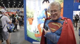 A fan dressed as Superman in the exhibit hall of Comic-Con on July 24, 2025.