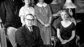 Former California Gov. Pat Brown and his family are pictured at the governor's mansion in Sacramento, Calif., Jan. 6, 1959. Seated front left, then Gov. Pat Brown, his wife, Bernice, right. Standing, from left, are family members Jerry Brown Jr., Kathleen Brown, Cynthia Brown Kelly and Barbara Brown Casey.