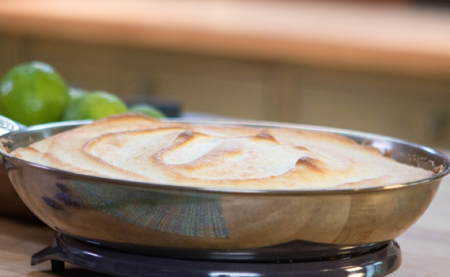 Lavender-lime soufflé in a skillet. Photo taken during filming of the episode “Eggs.”