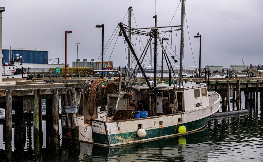 A fishing boat is docked at the Portland Fish Exchange.