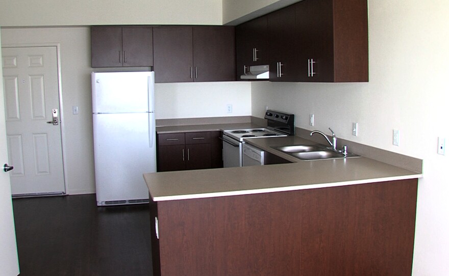 The inside of a one-bedroom unit in the Volta complex, which has 123 units for low-income seniors in Chula Vista, Nov. 14, 2017.