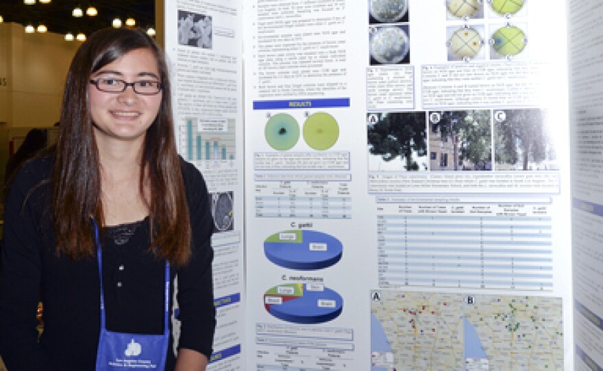 Elan Filler at the LA County Science and Engineering Fair with her project on Cryptococcus gattii.