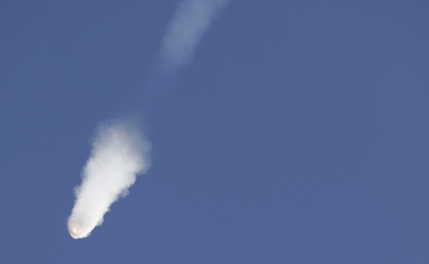 The SpaceX Falcon 9 rocket and Dragon spacecraft break apart shortly after liftoff from the Cape Canaveral Air Force Station in Cape Canaveral, Fla., on June 28. SpaceX CEO Elon Musk said Monday the failure of a steel strut likely caused the rocket to explode.