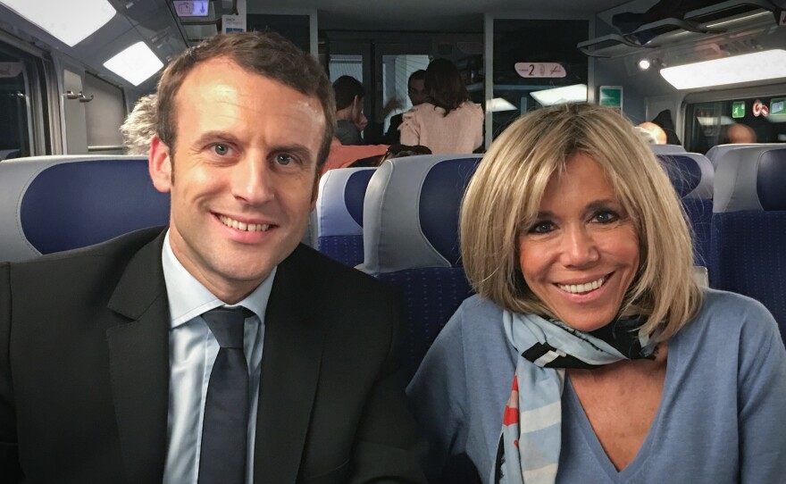 Macron and his wife Brigitte traveled from Paris to Toulon on a second-class train for a rally earlier this month.