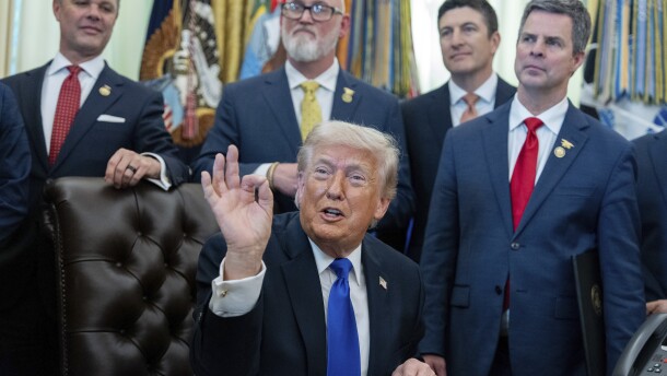 President Trump speaks in the Oval Office of the White House on Thursday in Washington.