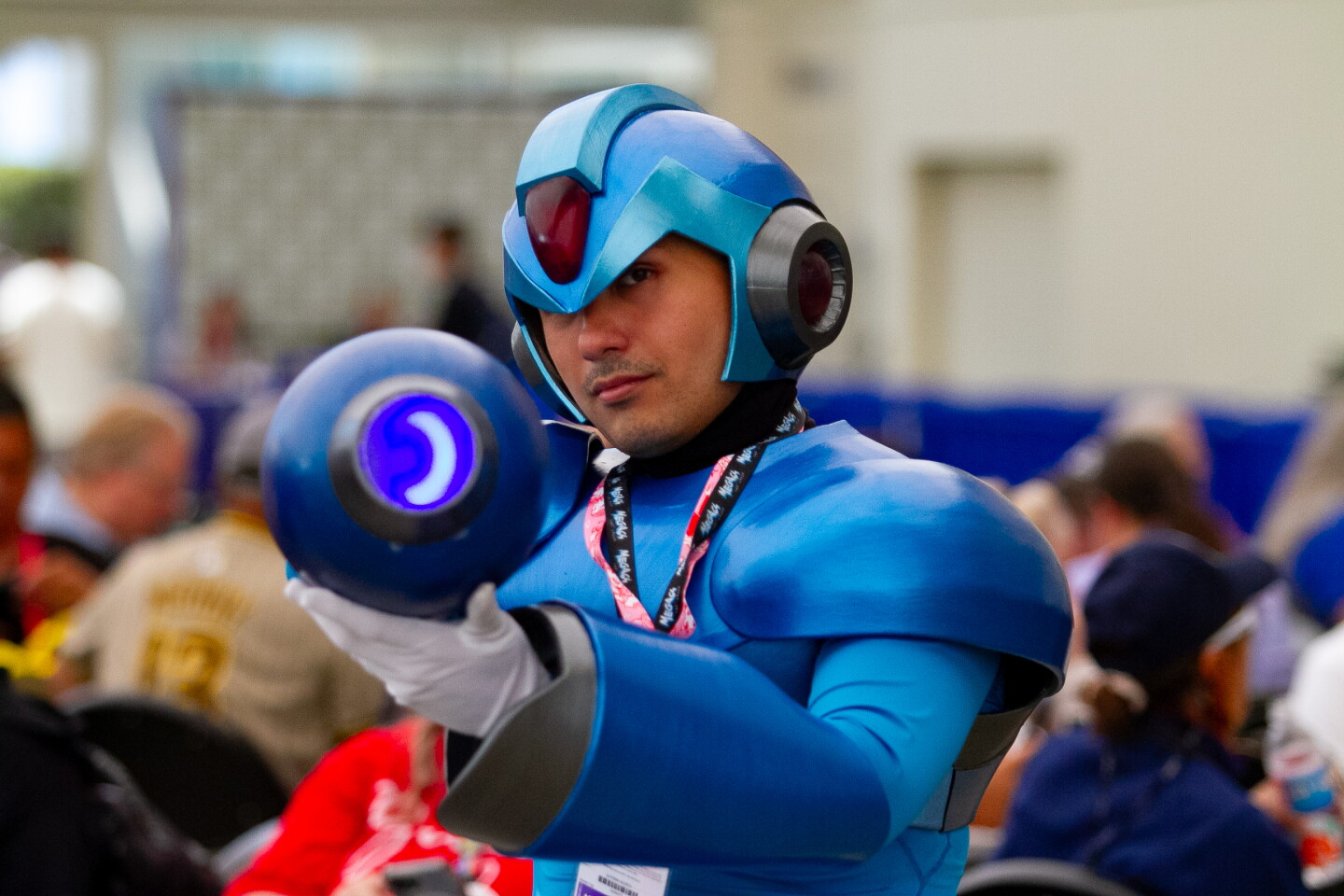 An cosplayer plays with his glowing ball at Comic-Con, April 23, 2026.