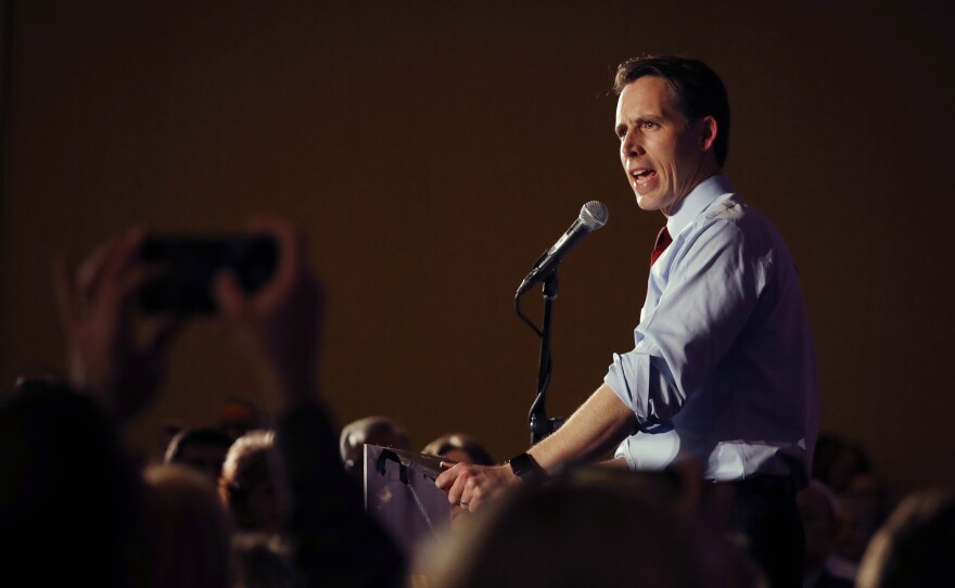 Senator-elect Josh Hawley gives his victory speech in Springfield, Mo., on Tuesday. He defeated Democratic incumbent Claire McCaskill.