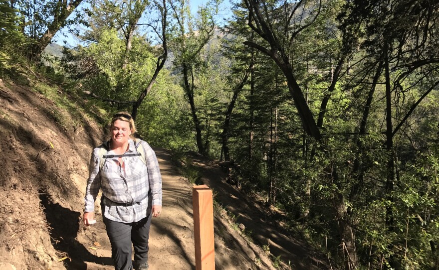 Locals like Jeanne Crowley use the trail to commute — in her case, once a week to check in on the few employees who remain at the hotel she manages, the historic Deetjen's Inn.