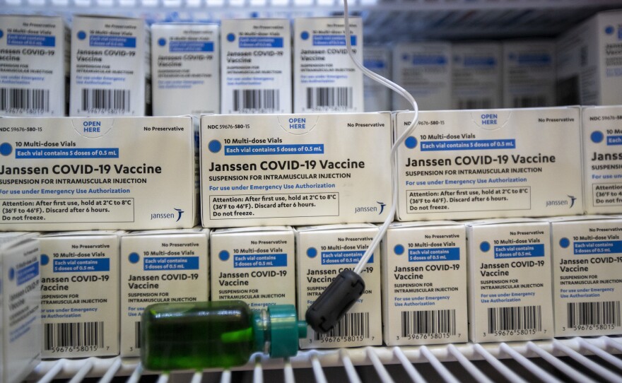 Boxes containing the Janssen Johnson & Johnson COVID-19 vaccine, shown at a vaccination center in Los Angeles last week.