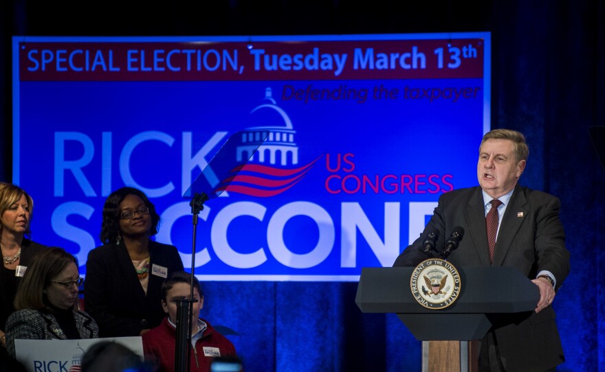 Republican congressional candidate Rick Saccone speaks during a campaign event on February 2, 2018, in Bethel Park, Pa.