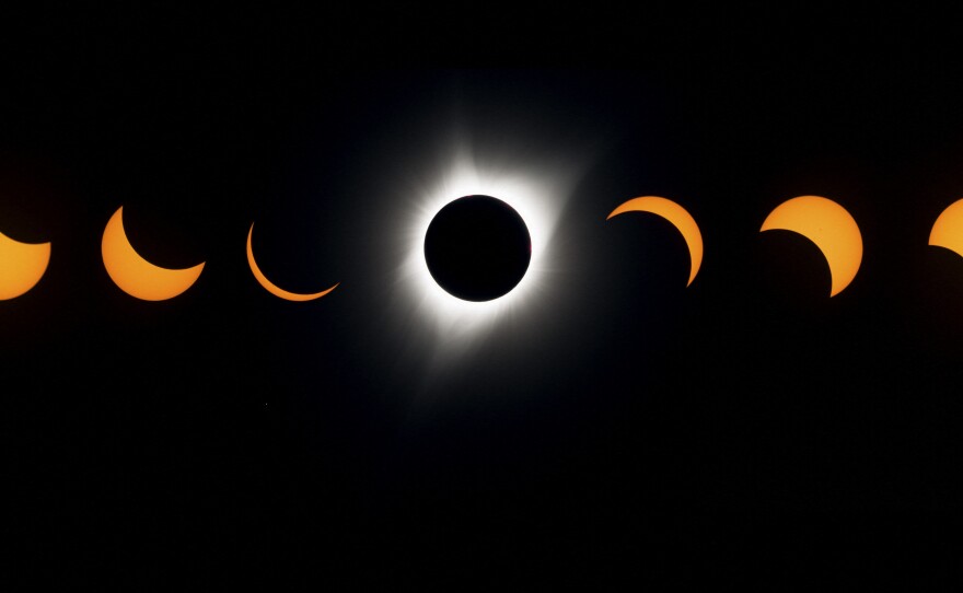 A composite image of the 2017 total solar eclipse seen from the Lowell Observatory Solar Eclipse Experience in Madras, Ore.