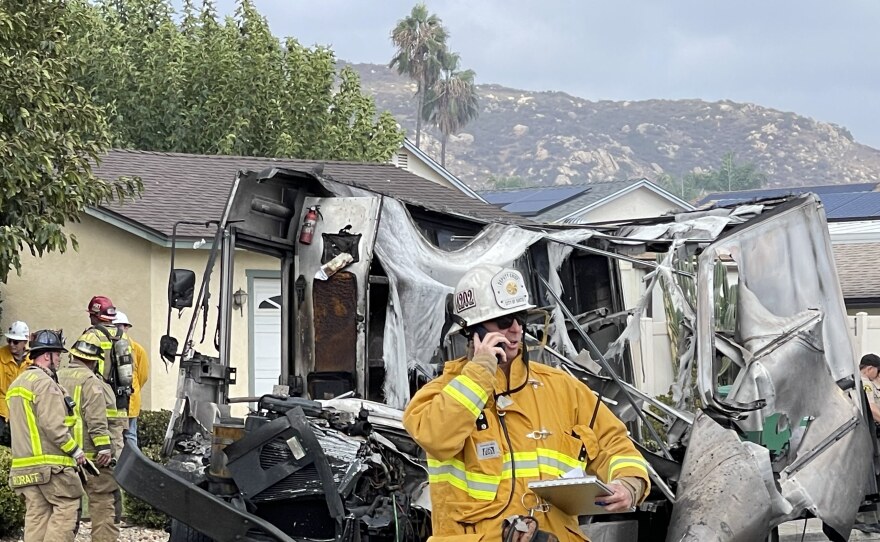 First responders at the scene of a plane crash in Santee, Calif. Oct. 11, 2021.