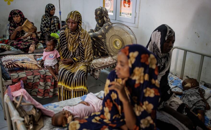 Mothers and their malnourished children at a stabilization center in the Port Sudan pediatric hospital on Sept. 3.