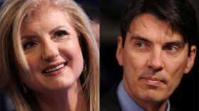 Left: Arianna Huffington, the co-founder and editor in chief of The Huffington Post. Right: AOL CEO Tim Armstrong. The $315 million deal between the two digital media companies will put Huffington in charge of all content at AOL.