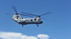 A CH-46 Sea Knight helicopter.