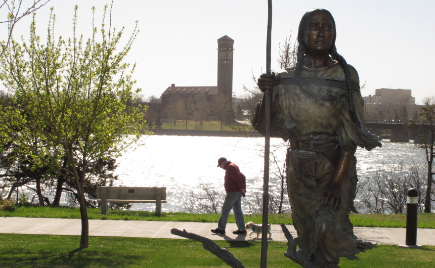 A statue of Sacagawea along the banks of the Missouri River in Great Falls, Mont. Sacajawea was a Lemhi Shoshone woman, who accompanied Lewis and Clark as an interpreter and guide. Her role in the expedition is reexamined in Megan Kate Nelson's book.