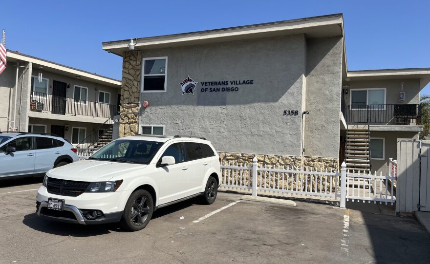 The front of a Veterans Village apartment complex