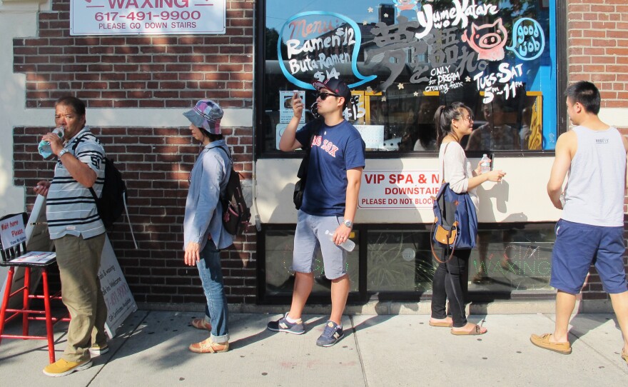 Chef Tsuyishi Nishioka says waiting in line for ramen builds anticipation in his customers.